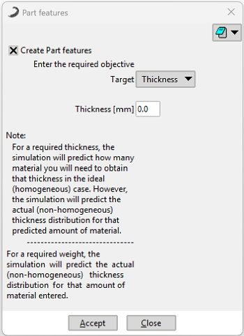 Part Features Window Overview
