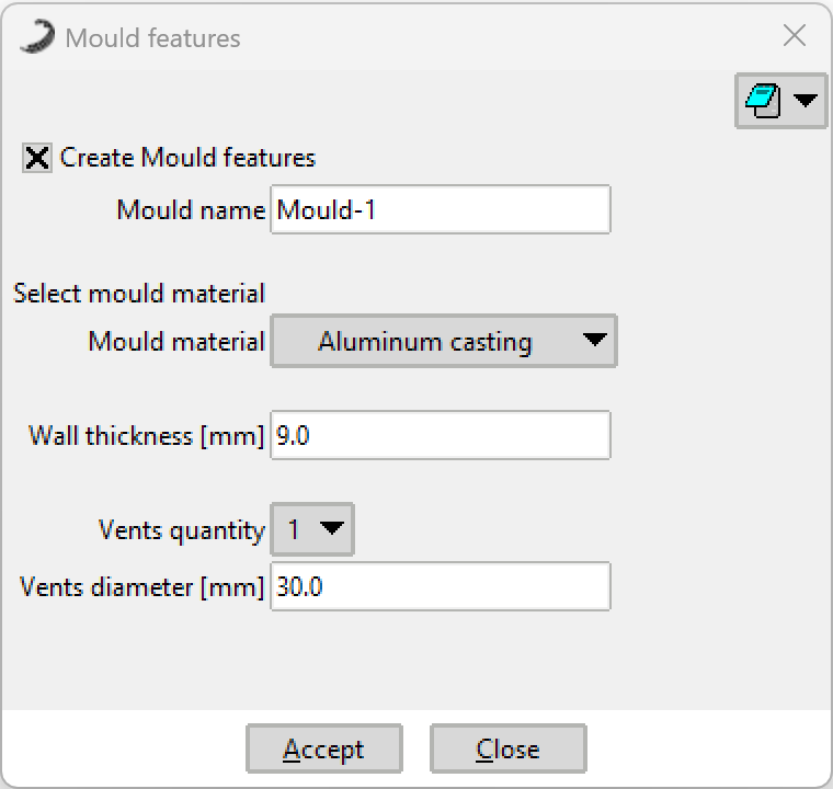 Mould Features Window