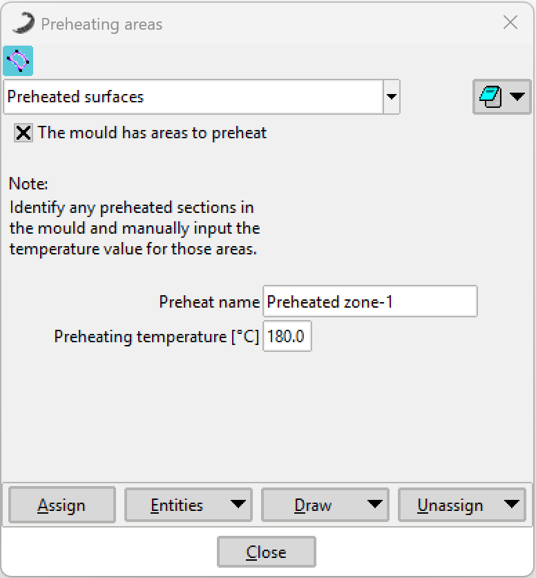 Preheating Areas Window