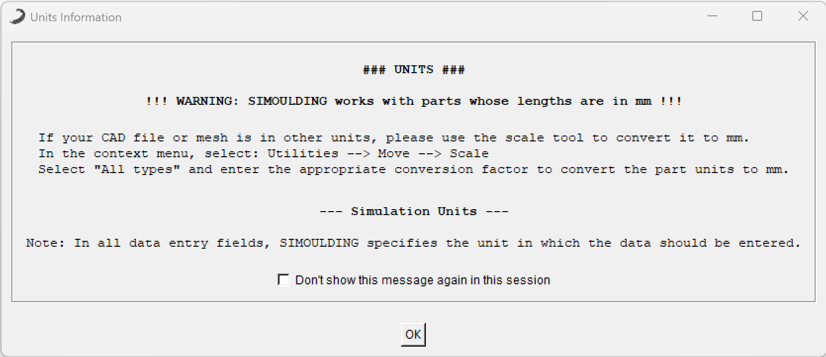Units Information Window